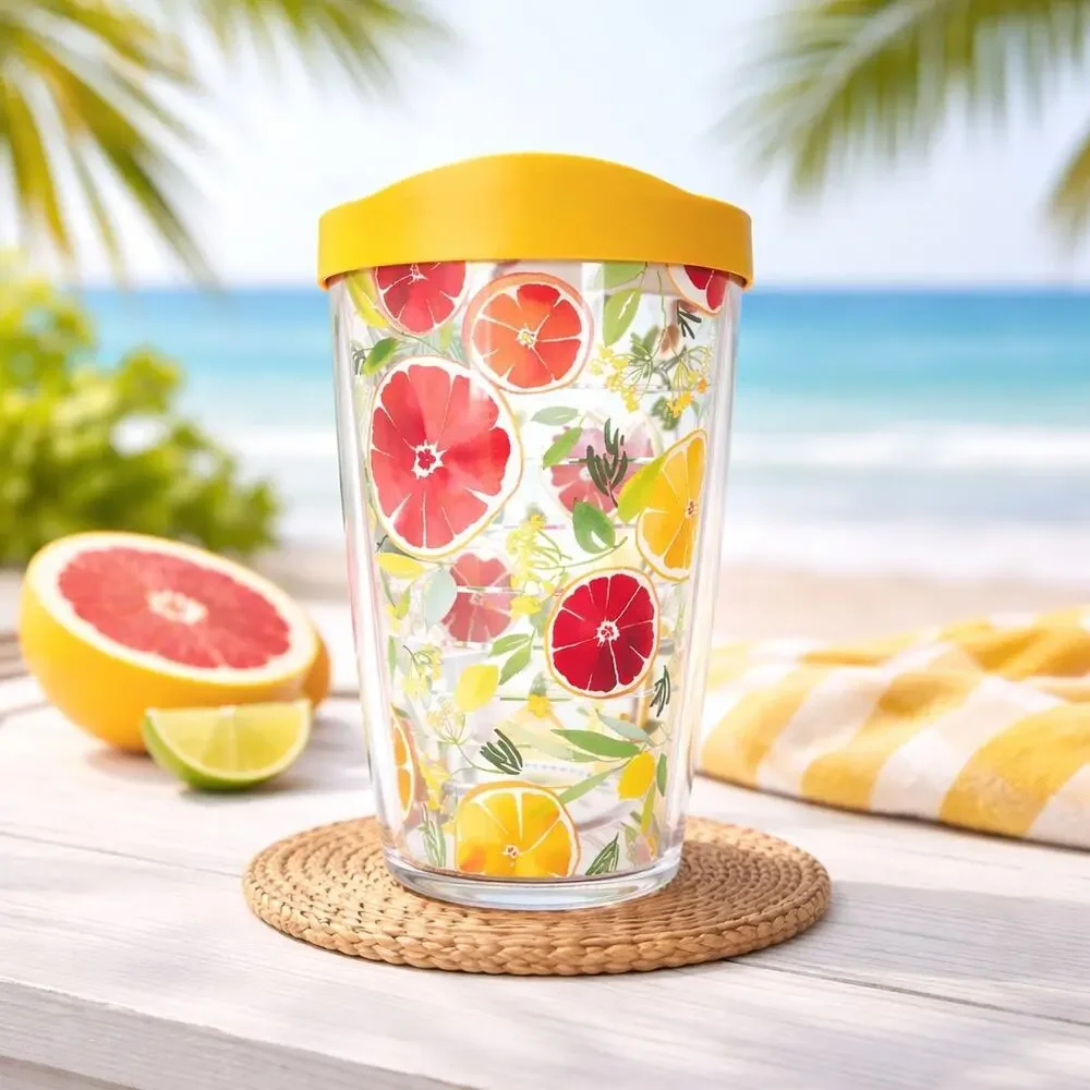 Tervis Yao Cheng Citrus 16 oz Tumbler Yellow Lid Floral